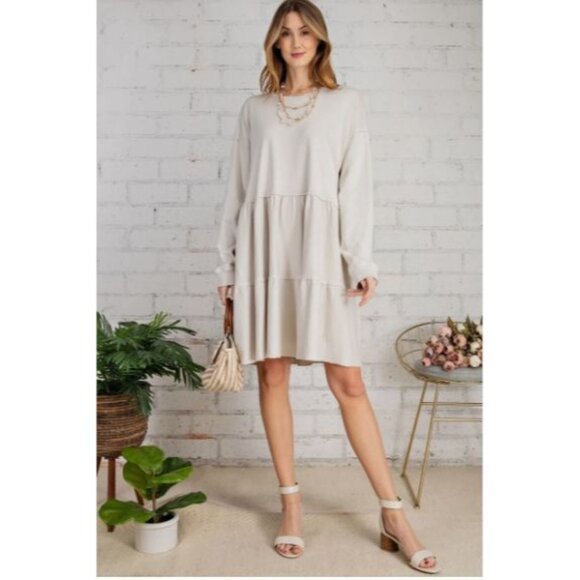 Easel Midi Dress Eggshell Ivory Cotton Mineral Washed Keyhole Back Dress Small - Picture 1 of 10